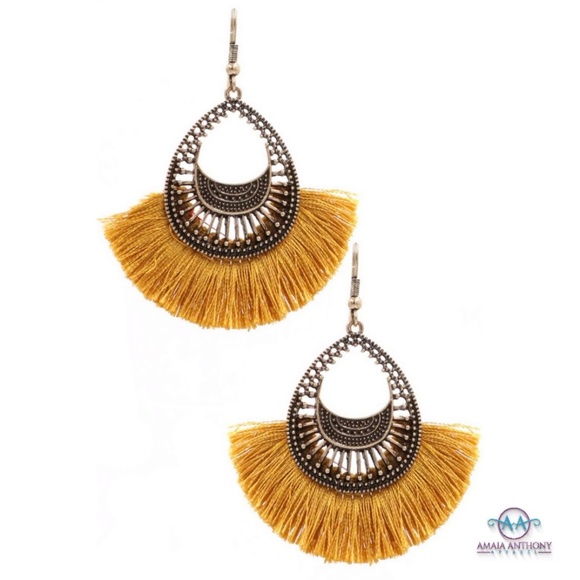 Jewelry - Mustard (Yellow) Fringe Earrings
